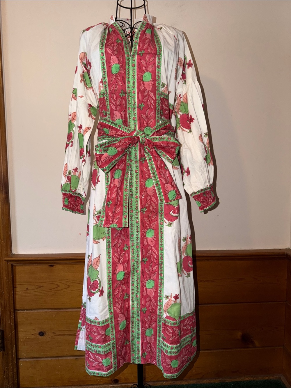 Victoria Dunn Floral and fruit Cotton Midi Dress XS